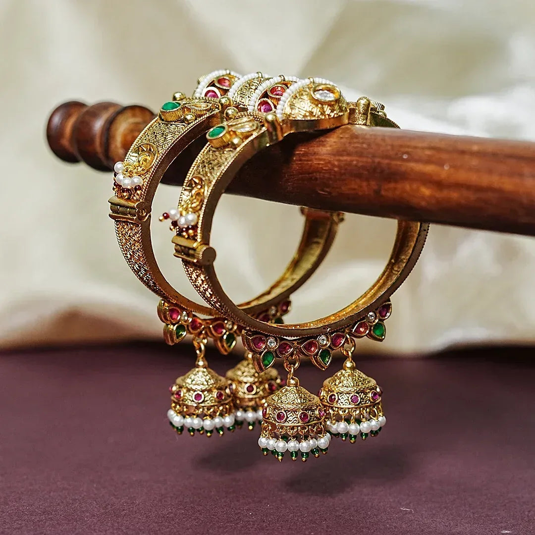 Premium Brass Kada with Jhumki Bangle for Women (Pack of 2) - The Golden Cascade